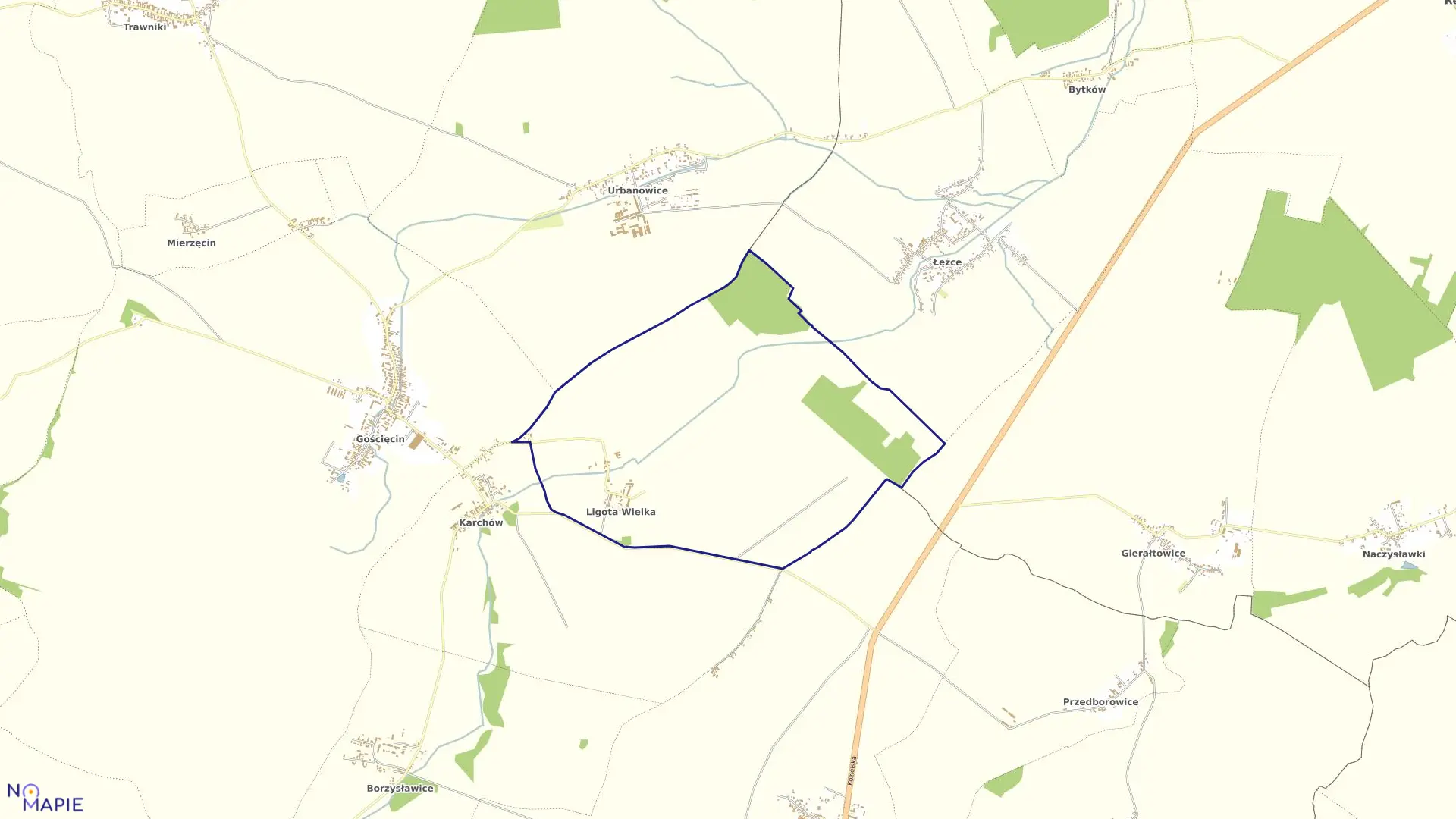 Mapa obrębu LIGOTA WIELKA w gminie Pawłowiczki