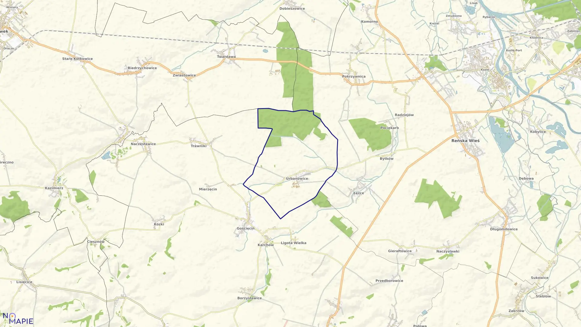 Mapa obrębu URBANOWICE w gminie Pawłowiczki